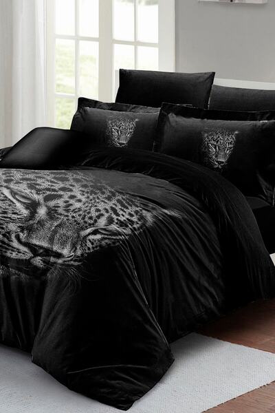 MonoHome Black Leopard King Size Double Duvet Cover Set - 100% Cotton Satin, 3D Custom Design, 220X240Cm