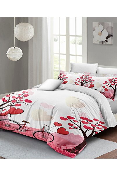 MonoHome King Size Double Duvet Cover Set for Valentine's Day - 100% Cotton Satin, White Love 220X240Cm