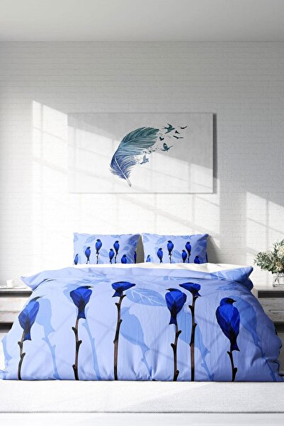 MonoHome Blue Birds Natural King Size Double Duvet Cover Set - 220X240Cm