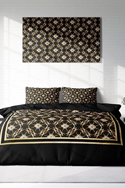 MonoHome Gold Deco 3D - 220X240Cm King Size Cotton Satin Double Duvet Cover Set