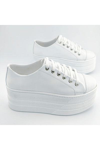 Ayakkabı Tutkusu Stilo ® Genuine Leather Sports 7CM Shoes Leather White Shoes Platform Flat Sole