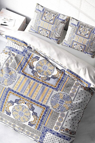 MonoHome Double King Size Blue Patchwork Duvet Cover Set - 3D Cotton Satin 220X240Cm