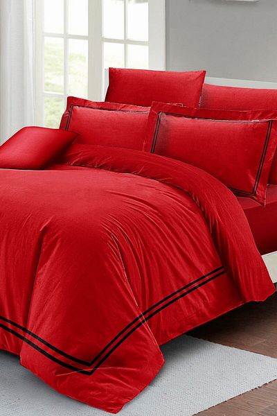 MonoHome Luxury Red Cotton Satin Duvet Cover Set - King Size, Double, 220X240Cm