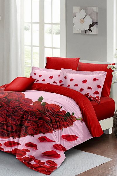 MonoHome Husă de pilota dublă de Ziua Îndrăgostiților - King Size, 100% bumbac satin, pentru dragoste cu trandafiri, 220x240cm