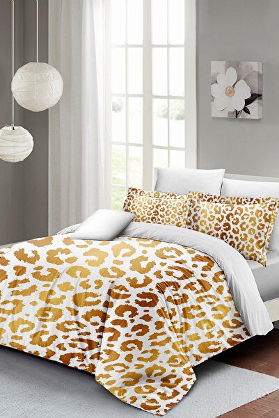 MonoHome King Size Gold Tiny Double Duvet Cover Set 3D Cotton Satin 220X240Cm