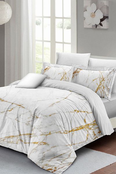 MonoHome King Size 3D Cotton Satin Duvet Cover Set - Marble Shiny, Double, 220X240Cm