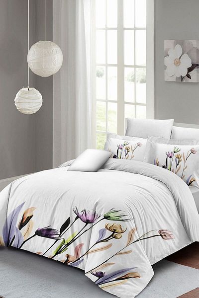 MonoHome White Flower Patterned King Size Double Duvet Cover Set - 220X240Cm