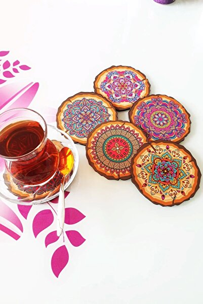 YALOVA SHOP Dekoratif Mandala Bardak Altlığı 6 lı Set sehpa standı
