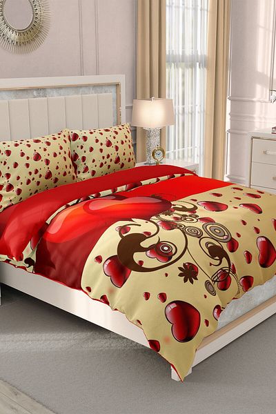 MonoHome King Size Valentine's Day Double Duvet Cover Set 100% Cotton Satin My Love Coffee 220X240Cm