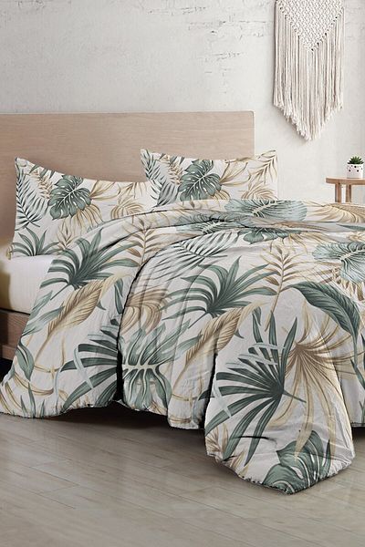 MonoHome Set cuvertură dublă King Size Botanical Palm Satin de bumbac 3d 220x240cm