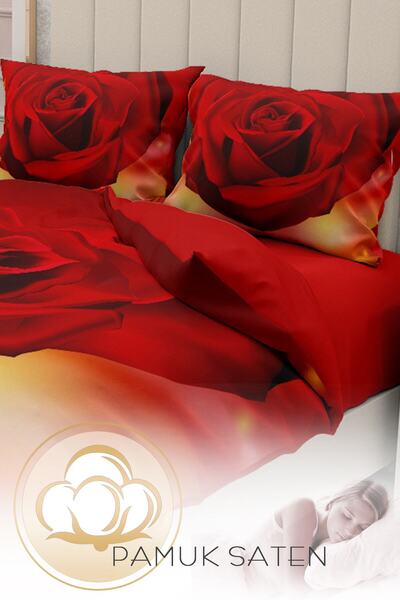 MonoHome King Size Valentine's Day Double Duvet Cover Set 100% Cotton Satin 3D Rose Love 220X240Cm
