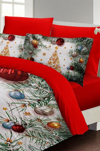 MonoHome Merry Christmas King Size Double 3D Duvet Cover Set - Cotton Satin Pine 220X240Cm
