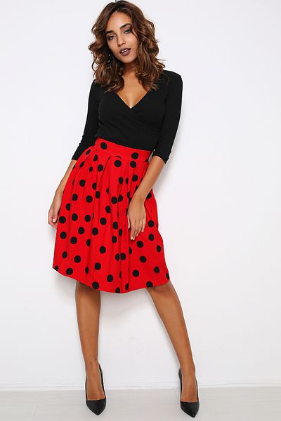 AVORWE Polka Dot Patterned Pleated Skirt