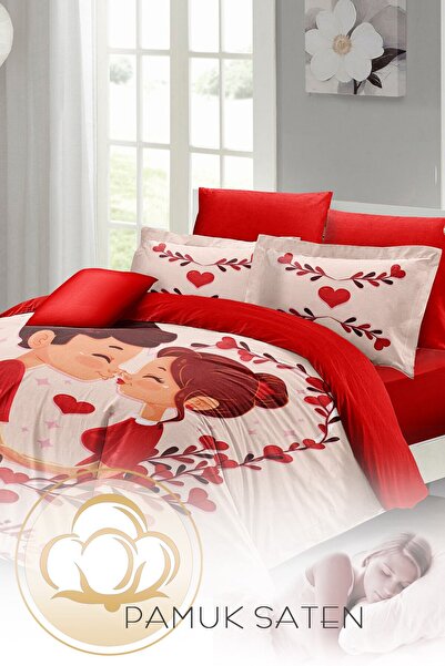 MonoHome Double King Size Duvet Cover Set for Valentine's Day - 100% Cotton Satin, 220X240Cm