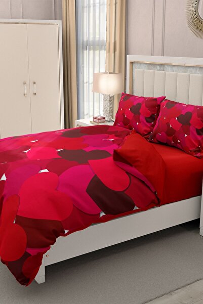 MonoHome 3D Red King Size Duvet Cover Set for Valentine's Day - 100% Cotton Satin 220X240Cm