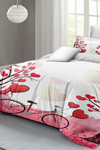 MonoHome King Size Double Duvet Cover Set for Valentine's Day - 100% Cotton Satin, White Love 220X240Cm