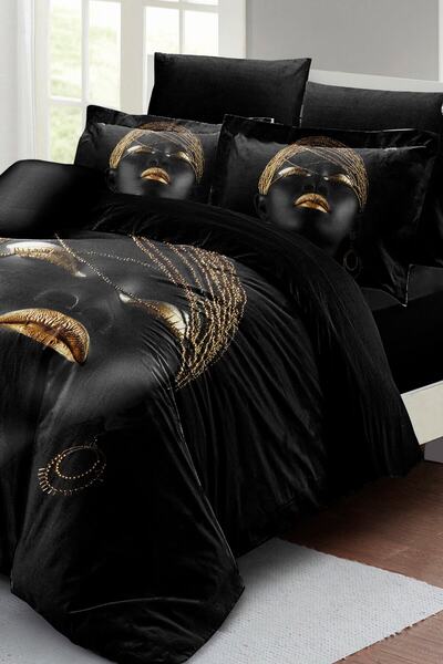 MonoHome King Size African Women Double Duvet Cover Set 3D Cotton Satin 220X240Cm