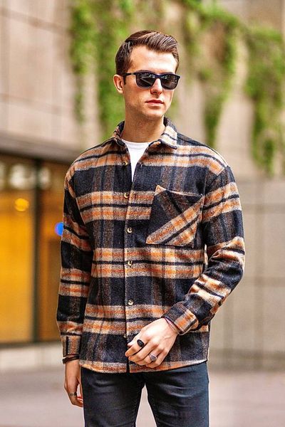 MADZEYMODA Ανδρικό πολύχρωμο καρό πουκάμισο ξυλοκόπο Oversize Mold