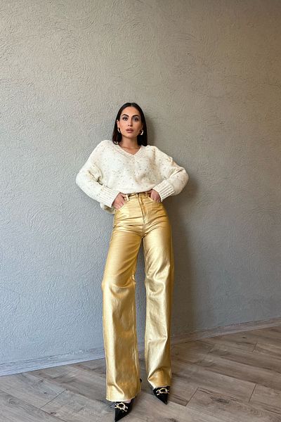 Seda Yalçın Atelier Gold Metallic Cut-Cut Jeans