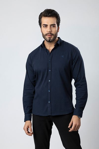 Polo Air Men's Shirt Slimfit Lycra Fabric Long Sleeve Pa-180 Navy Blue Color