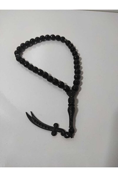 sade kirtasiye مسبحة من حجر العقيق الأسود الطبيعي مع طرف الزولق