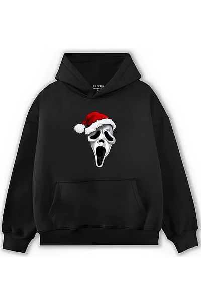Edizen Christmas Special Scream 2024 Oversize Premium 100% Cotton Hooded Sweatshirt