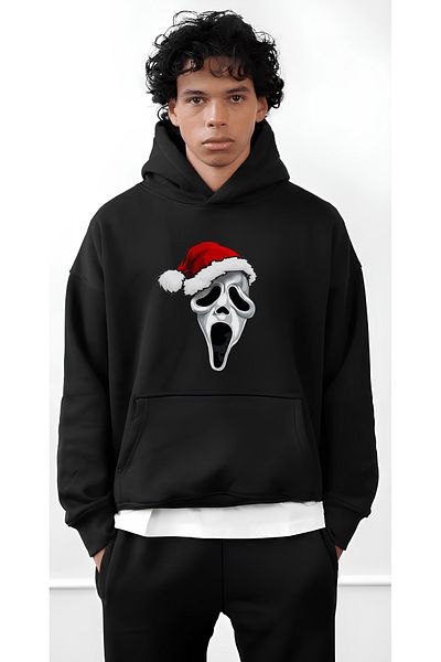 Edizen Christmas Special Scream 2024 Oversize Premium 100% Cotton Hooded Sweatshirt