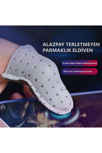 Alazpay Silver 0.3mm Super Conductive Sweatproof Pubg Game Gloves (4 Pieces)
