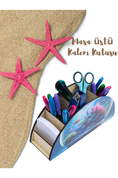 Berenden Deep Creations Ev ve Ofis Ahşap Masa Düzenleyici Organizer Masa Üstü Kalemlik & Organizer- Fanus