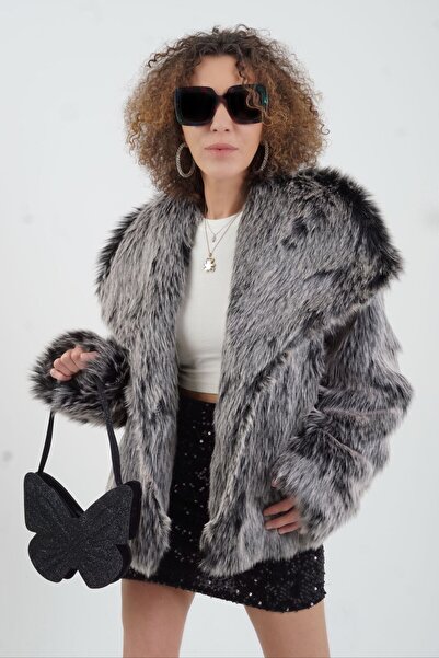 Zelish My Sister Palton gri de blană artificială