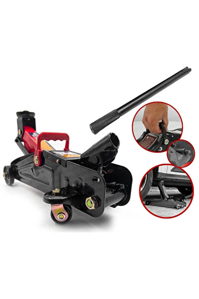 MOONSHOP 2,5 Tona Kadar Arabalı Tekerlekli Hidrolik Kriko Bijon Kolu Çelik Malzeme Katlanır Ürün...