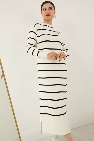 PULLIMM Rochie tricotată cu dungi cu gât crew GRS507