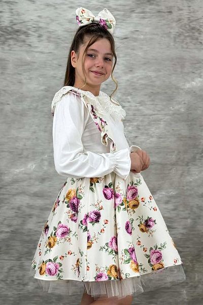 Riccotarz Set de bluză albă cu sling brodat guipur pentru fetiță și imprimat cu flori