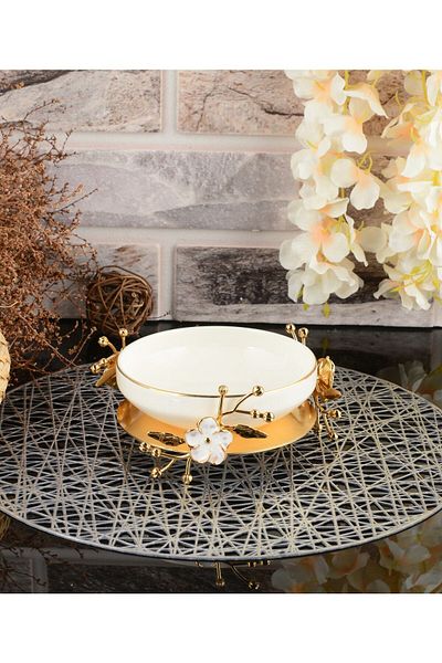 HELVACIOĞLU AKSESUAR Floral Laser Porcelain Presentation Holder 15 cm