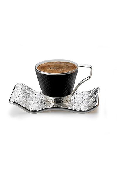 MOS'EV 12 Pieces Black Tea Set for 6 People with Silver Metal Plate