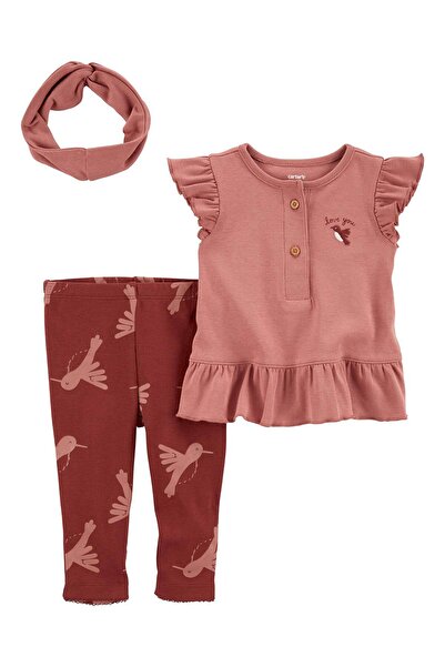Carter's طقم علوي سفلي للفتيات الصغيرات 3 قطع باللون الوردي