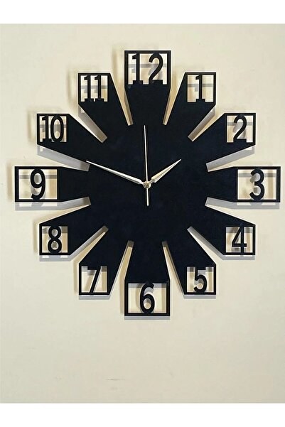 modabilge Shelife Ahşap Siyah Dekoratif Duvar Saati 40x40 Cm Sessiz Akar Meka...