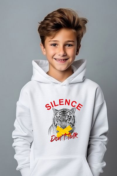 ADA BEBEK ÇOCUK Hanorac oversize cu imprimeu Silence pentru băieți