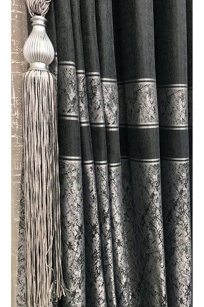 VOİLAGE Voilage Panel Background Curtain Gray Single Wing Tight Pleated Jacquard Semi-Shiny Patterned 100 X 260