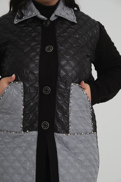 Zm Giyim zaira Stone Embroidered Collar Detail Large Size Cardigan