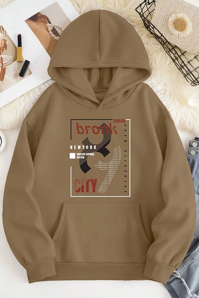 qavnas Φούτερ Unisex 2ip Raster URBAN BRONK Μπεζ Oversize