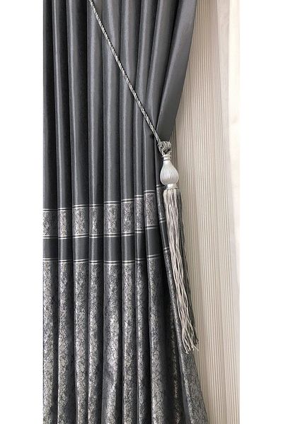 VOİLAGE Voilage Panel Background Curtain Gray Single Wing Tight Pleated Jacquard Semi-Shiny Patterned 100 X 260