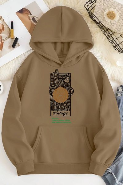 mw memowear Unisex 2ip Raster NEW YORK CITY Μπεζ φούτερ oversize