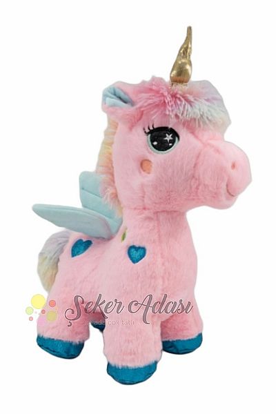 Şeker Adası Unicorn Horse with Wings Heart 35 cm Toy Pink Plush Pony Horse Sleeping and Playmate Food
