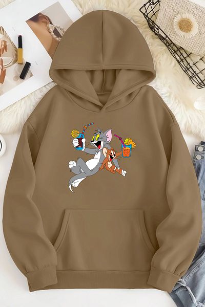 qavnas Unisex 2ip Raster Tom and Mickey NOSD Μπεζ φούτερ oversize