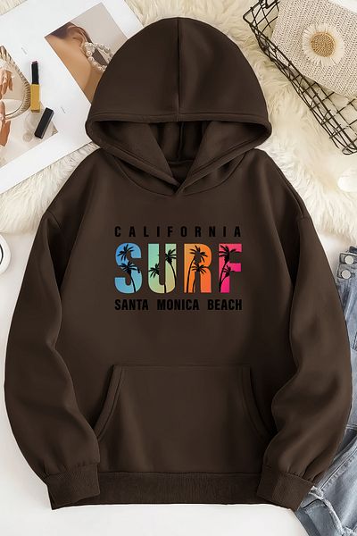 mw memowear Unisex 2ip Raster CALIFORNIA SURF Φούτερ με στάμπα καφέ oversize