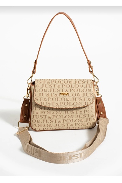 Just Polo حقيبة كتف وحقيبة كروس نسائية ذات شريطين باللون البني الرملي مكونة م...