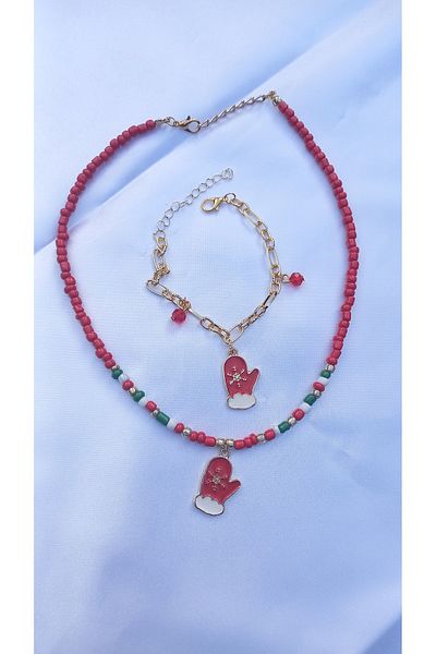 Atolye Ferda Snow Glove Figured Necklace and Bracelet Set