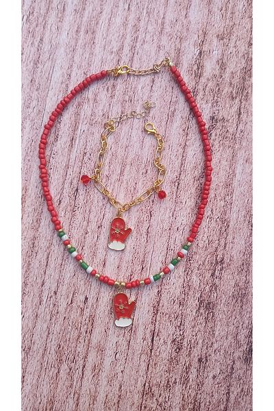 Atolye Ferda Snow Glove Figured Necklace and Bracelet Set
