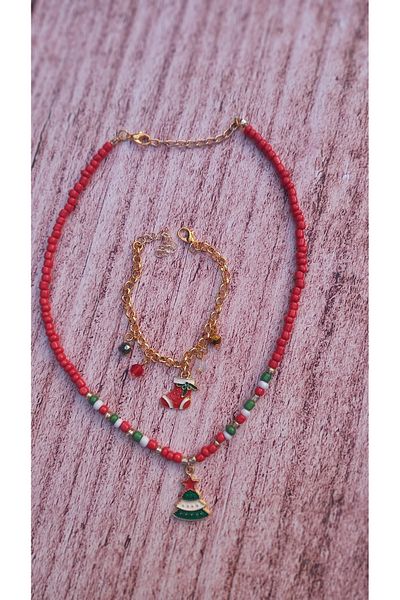 Atolye Ferda Socks and Pine Tree Figured Necklace and Bracelet Set